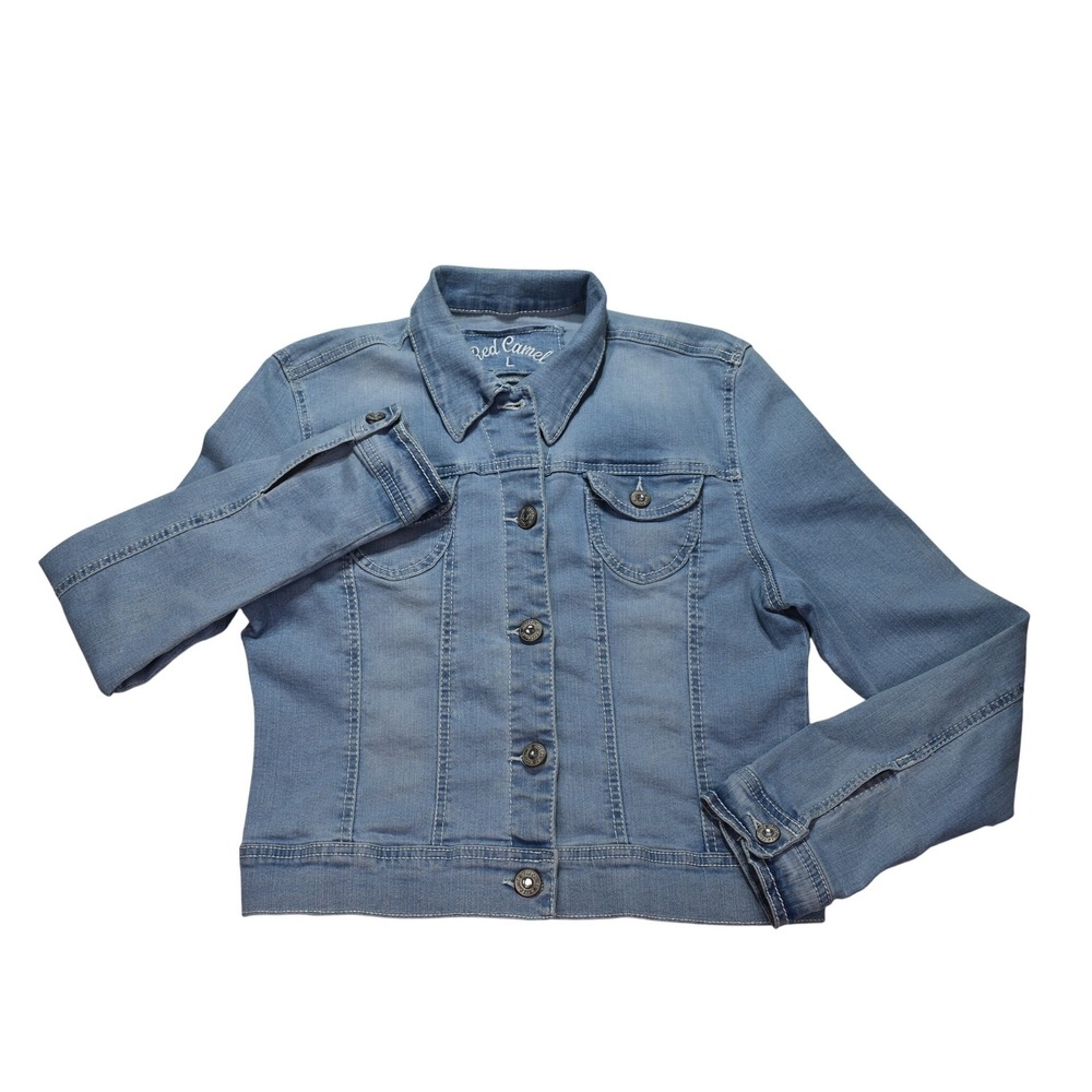 Red Camel Womens Light Wash Denim Trucker Jacket Blue Size Large Button Front